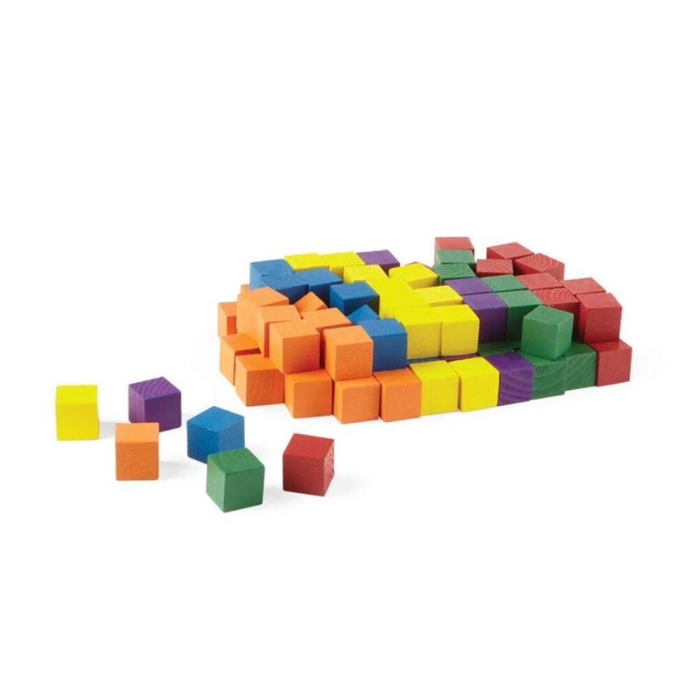 NEW 100 wood color Blocks 2cm 6 colors math manipulatives cubes sorting patterns - Picture 5 of 9